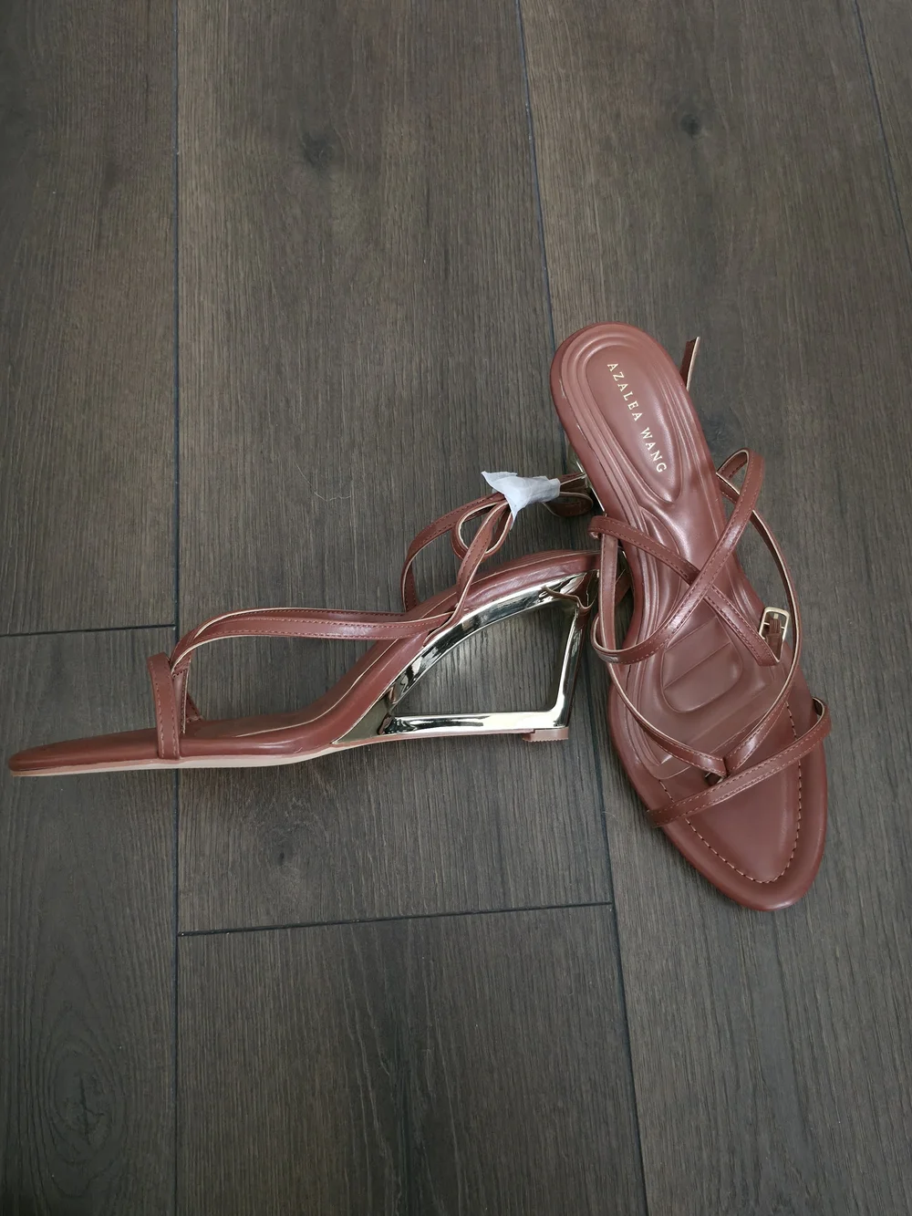 AKIRA Strappy Slingback Heels with Gold Sculpted Heel